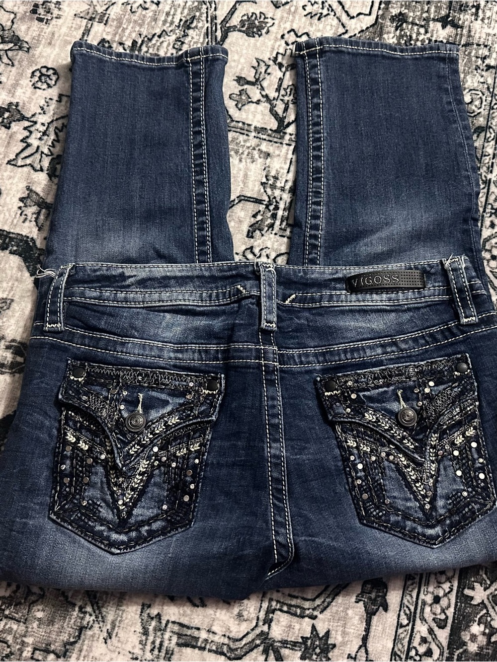 Vigoss Women's Dark Blue Bootcut Jeans with Embellished Back Pockets